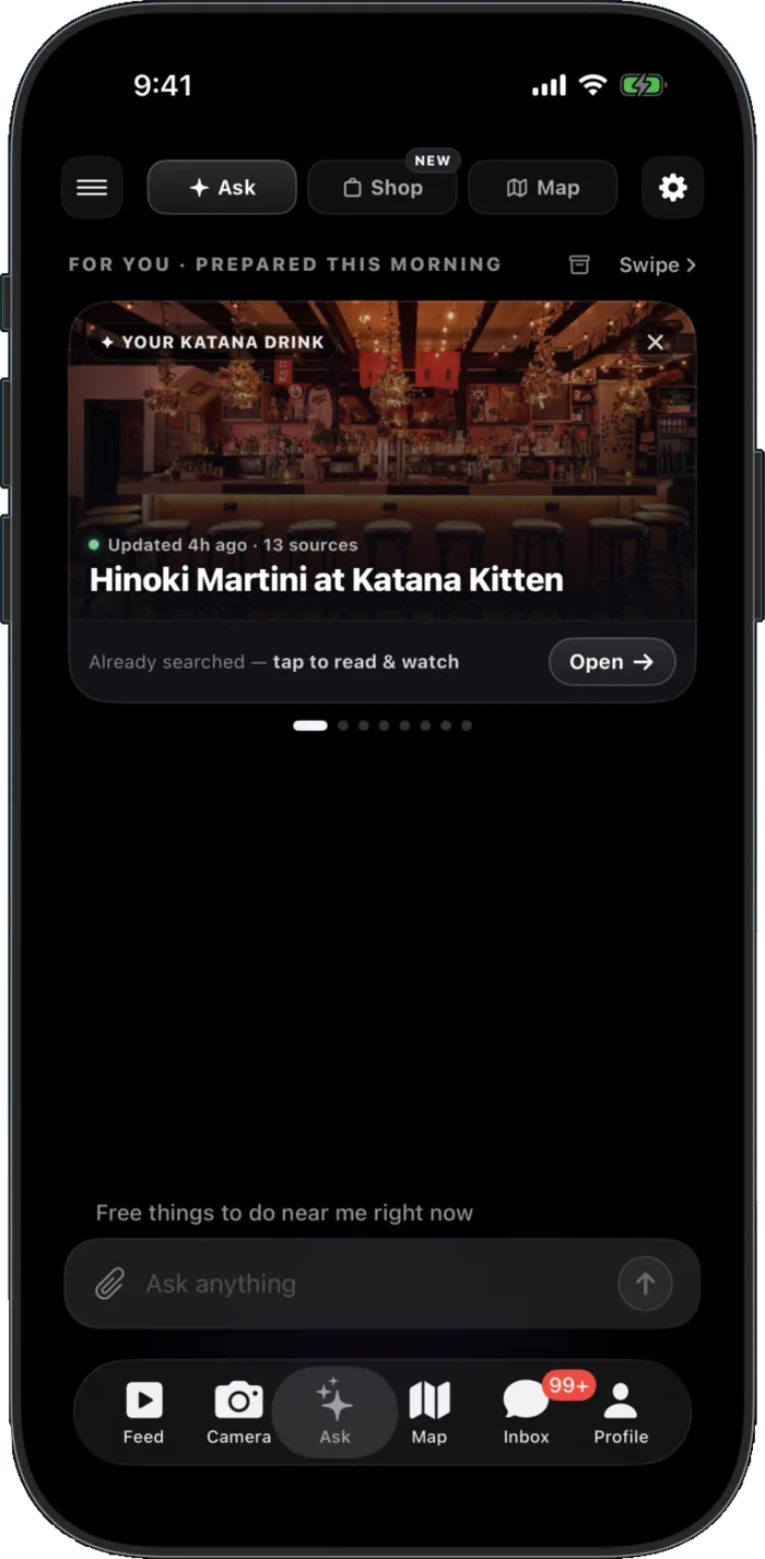 Cohlta Ask Home showing a prepared daily brief with its sources